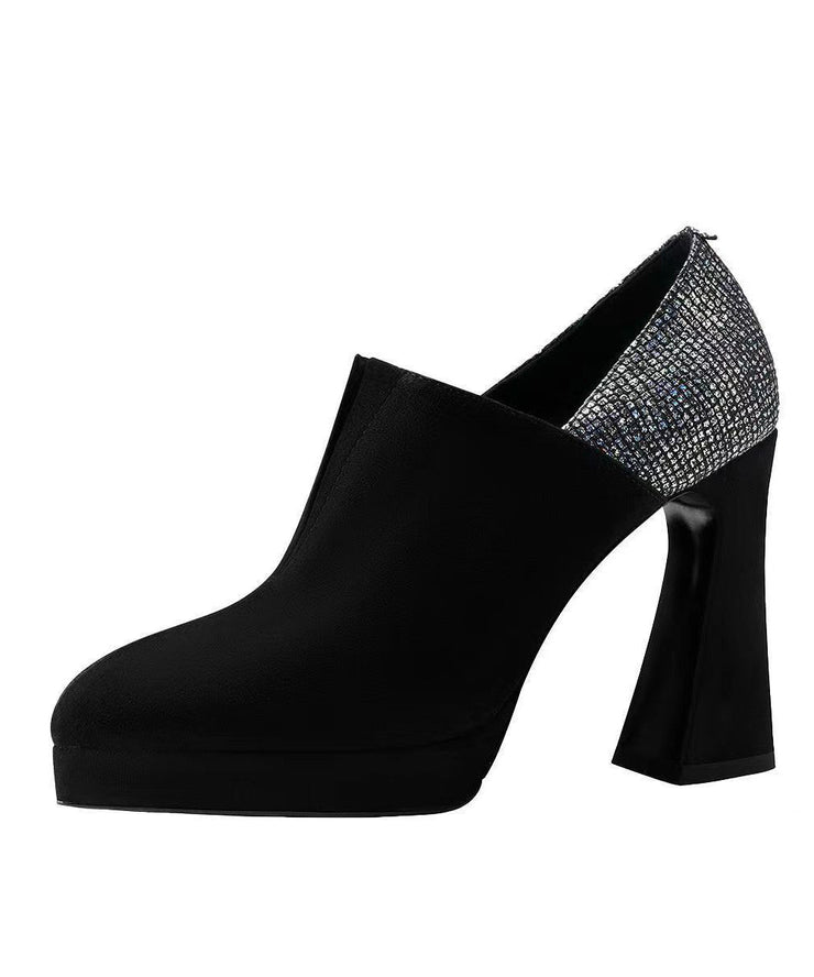 Stylish Black Suede High Heel Sequins Splicing