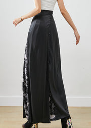 Stylish Black Tie Waist Patchwork Silk A Line Skirts Fall