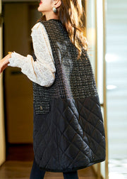 Stylish Black V Neck Patchwork Fleece Waistcoat Sleeveless