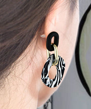 Stylish Black White Stripes Acrylic Diamond Hoop Earrings