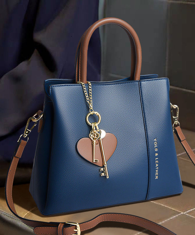 Stylish Blue Love High-capacity Faux Leather Tote Handbag