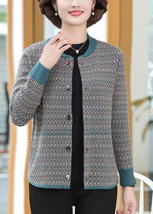 Stylish Blue O-Neck Pockets Patchwork Woolen Coats Long Sleeve