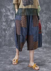 Stylish Blue Oversized Patchwork Denim Crop Pants Summer