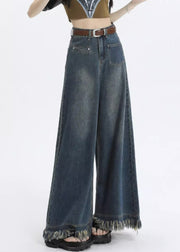 Stylish Blue Pockets High Waist Denim Pants Summer