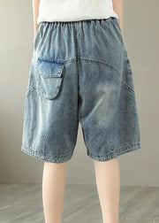 Stylish Blue Print Elastic Waist Shorts Summer