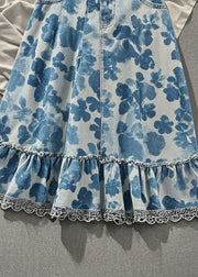 Stylish Blue Print Patchwork Lace Denim Skirts Fall