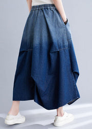 Stylish Blue Wrinkled Asymmetrical Pockets Patchwork Denim Skirts Summer