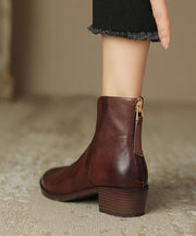 Stylish Brown Boots Chunky Faux Leather Pointed Toe