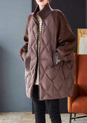 Stylish Brown Oversized Patchwork Woolen Fine Cotton Filled Jackets Winter