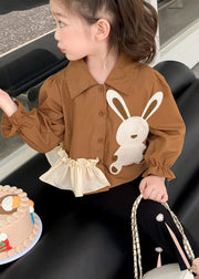 Stylish Brown Peter Pan Collar Tops And Pants Cotton Baby Girls Two Pieces Set Fall