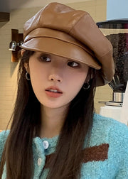 Stylish Coffee Patchwork Faux Leather Beret Hat