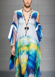 Stylish Cold Shoulder Tie Dye Chiffon Holiday Dress Summer