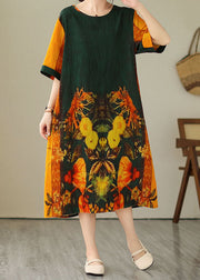 Stylish Colorblock O Neck Print Patchwork Cotton Dresses Summer