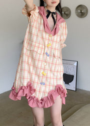 Stylish Colorblock Plaid Ruffled Patchwork Cotton Mid Dress Summer