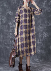 Stylish Colorblock Tasseled Plaid Cotton Dresses Fall