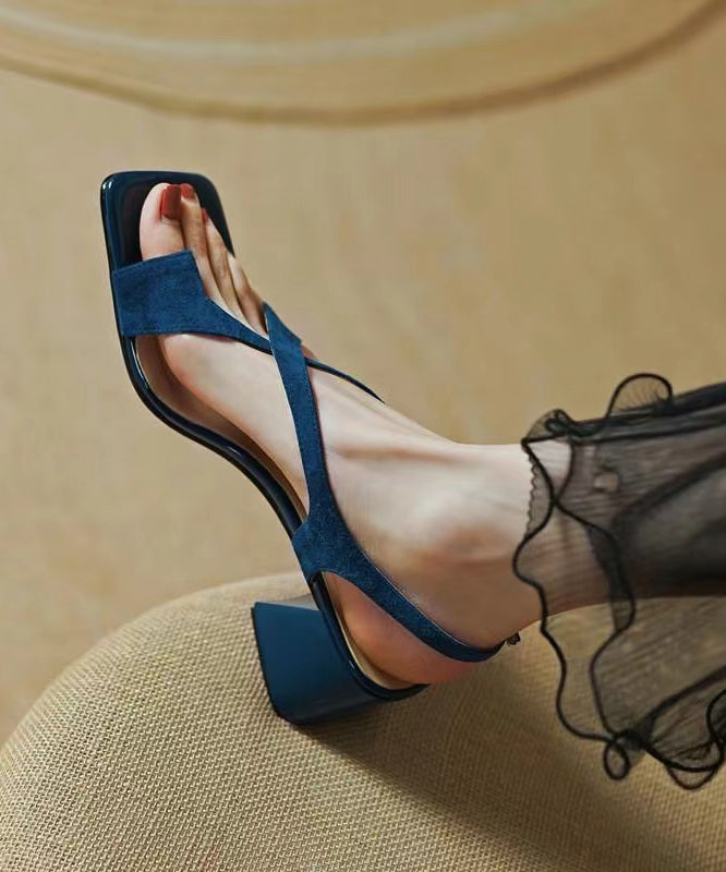 Stylish Comfy Splicing Chunky Heel Sandals Blue Suede