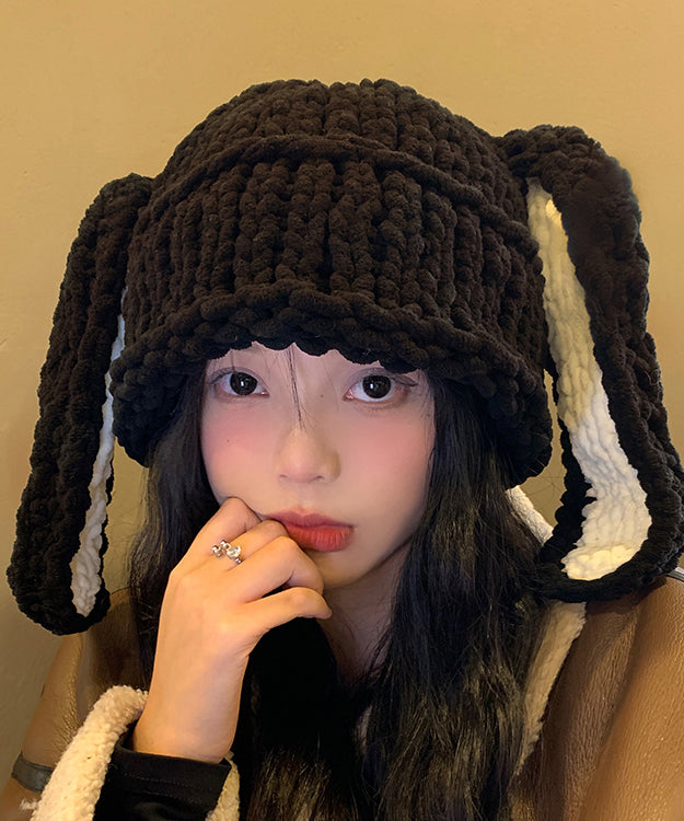 Stylish Cute Black Rabbit Ears Thick Knit Bonnie Hat