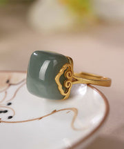 Stylish Cyan Sterling Silver Inlaid Jade Auspicious Clouds Rings