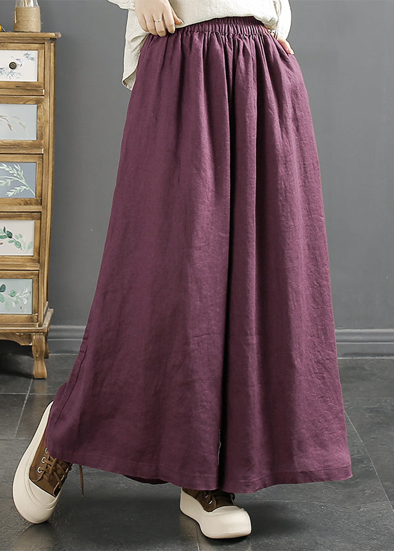 Stylish Dull Purple Oversized Linen Wide Leg Pants Spring