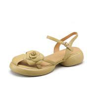 Stylish Floral Splicing Chunky Sandals Yellow Faux Leather