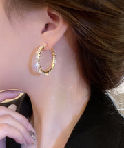 Stylish Gold Alloy Zircon Hoop Earrings