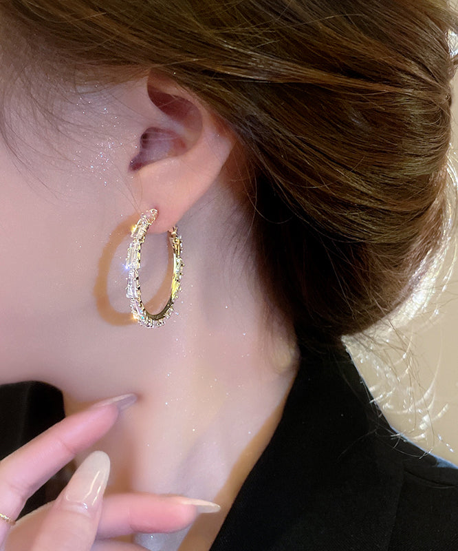 Stylish Gold Alloy Zircon Hoop Earrings