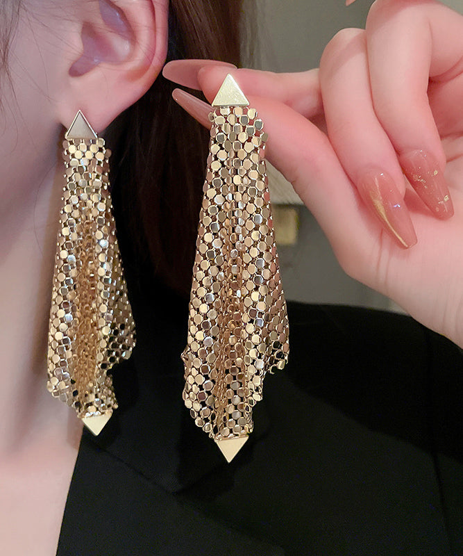 Stylish Gold Alloy Zircon Triangle Cube Drop Earrings