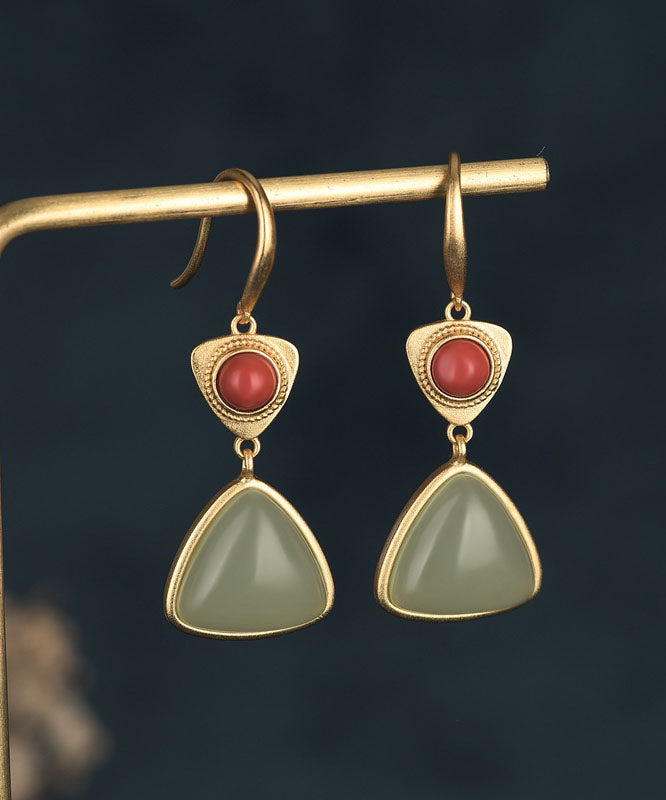 Stylish Gold Ancient Gold Agate Jade Drop Earrings