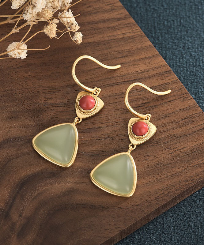 Stylish Gold Ancient Gold Agate Jade Drop Earrings