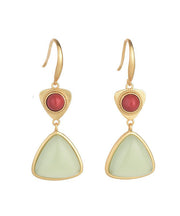 Stylish Gold Ancient Gold Agate Jade Drop Earrings