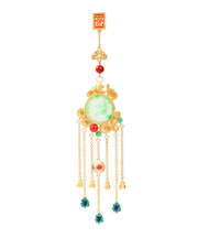 Stylish Gold Ancient Gold Auspicious Clouds Enamel Agate Tassel Brooches