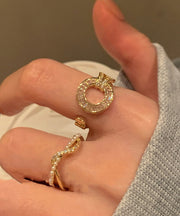 Stylish Gold Copper Inlaid Zircon Pearl Circle Hollow Out Two Piece Set Rings Rings