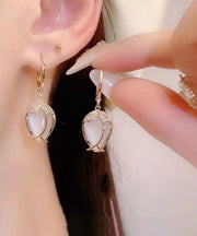 Stylish Gold Copper Overgild Cat's Eye Stone Zircon Drop Earrings