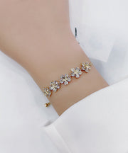 Stylish Gold Copper Overgild Zircon Floral Charm Bracelet