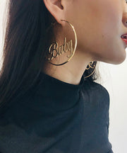 Stylish Gold Metal Alloy Graphic Hoop Earrings