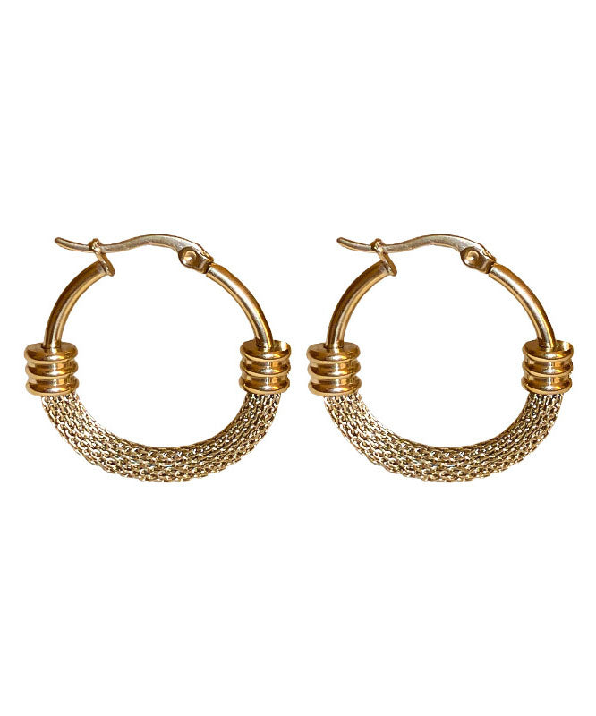 Stylish Gold Stainless Steel Circle Hollow Out Hoop Earrings