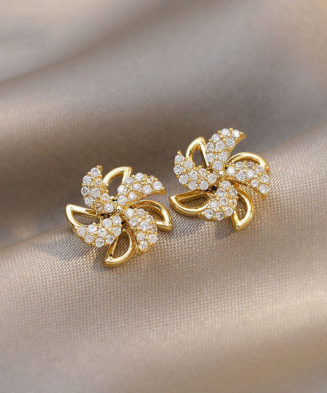 Stylish Gold Sterling Silver Alloy Zircon Floral Drop Earrings