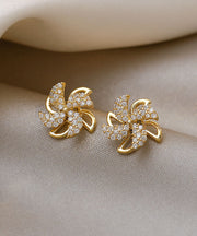 Stylish Gold Sterling Silver Alloy Zircon Floral Drop Earrings