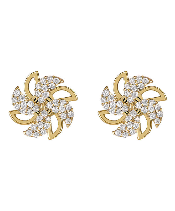 Stylish Gold Sterling Silver Alloy Zircon Floral Drop Earrings