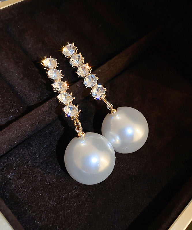 Stylish Gold Sterling Silver Alloy Zircon Pearl Drop Earrings