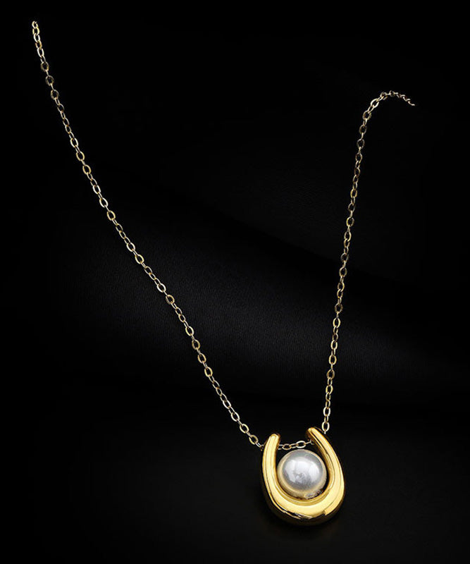 Stylish Gold Sterling Silver Overgild U-Shape Pearl Lariat Necklace