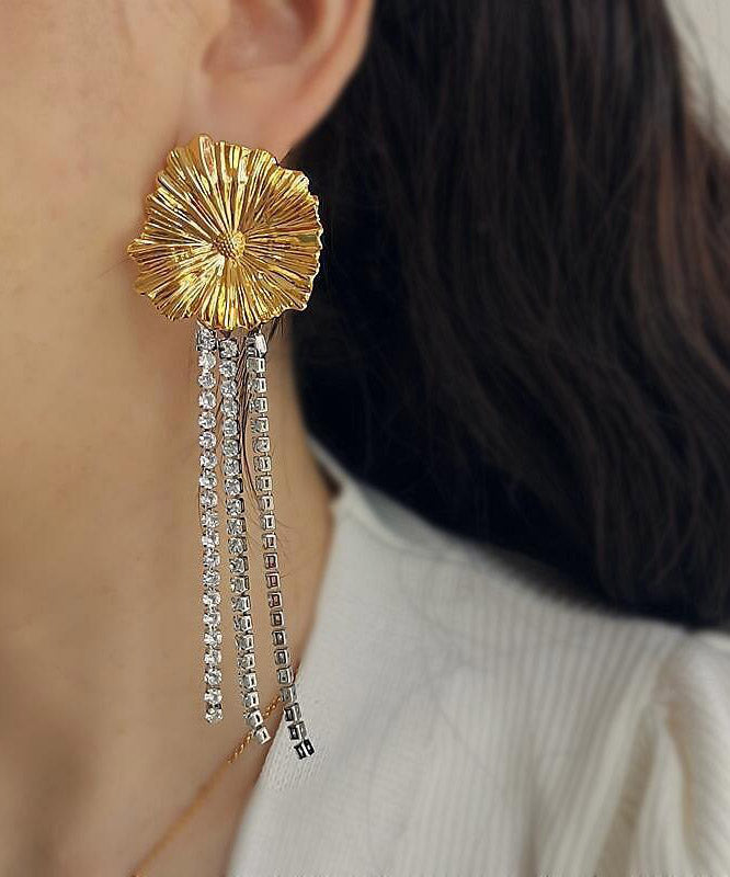 Stylish Golg Overgild Zircon Tassel Floral Drop Earrings