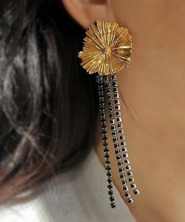 Stylish Golg Overgild Zircon Tassel Floral Drop Earrings