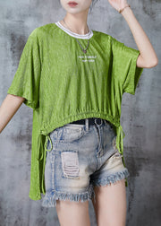 Stylish Grass Green Low High Design Drawstring Tank Tops Summer