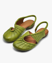 Stylish Green Cowhide Leather Cross Strap Splicing Sandals