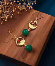 Stylish Green Dissymmetry Inlaid Agate Pearl Hoop Earrings