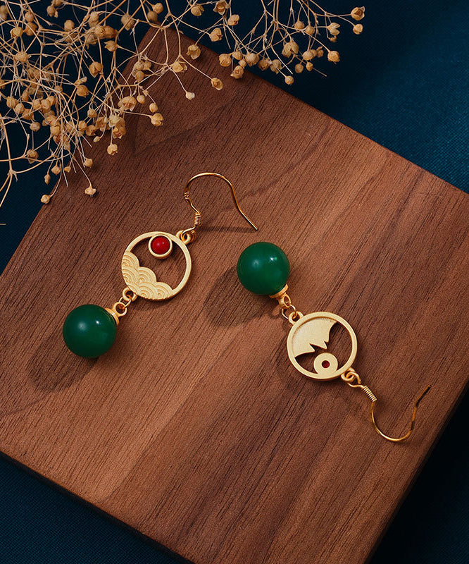 Stylish Green Dissymmetry Inlaid Agate Pearl Hoop Earrings