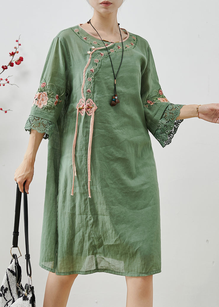 Stylish Green Embroidered Lace Patchwork Vacation Dress Summer