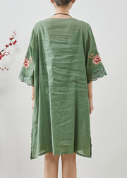 Stylish Green Embroidered Lace Patchwork Vacation Dress Summer