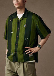 Stylish Green Embroideried Button Cotton Men Polo Shirt Summer